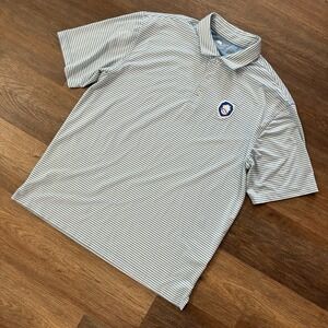 Onward Reserve Men's Blue White Striped Polo Shirt Sz XL Company Logo